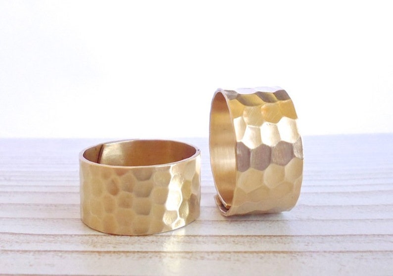 raw brass honeycomb relief hexagon ring hammered geometric adjustable image 2