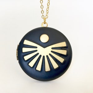 Handmade black sunburst moon necklace locket image 2