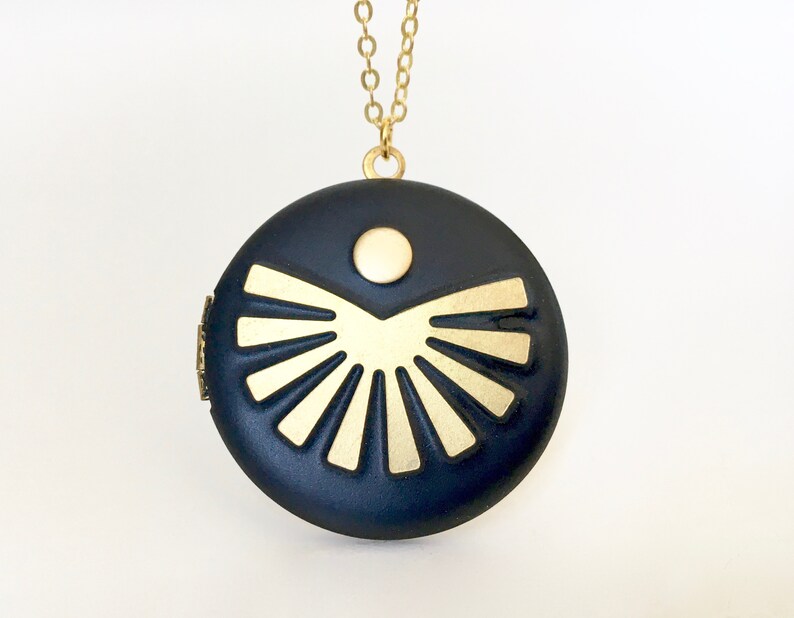 Handmade black sunburst moon necklace locket image 2