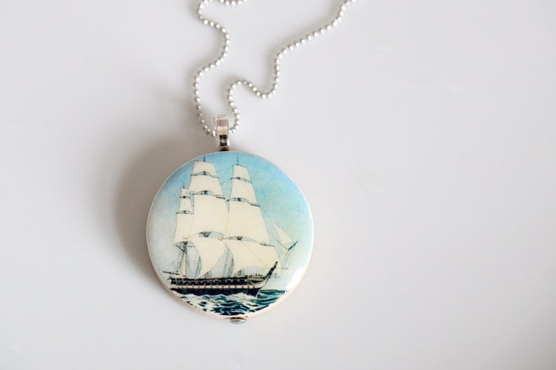 New Ahoi maritime nostalgic sailing ship wooden pendant chain image 1