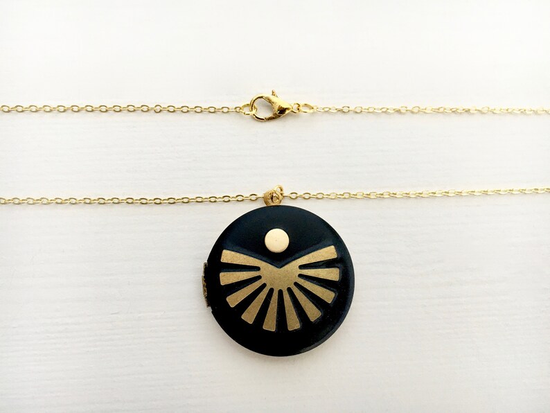Handmade black sunburst moon necklace locket image 4