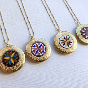 Vintage Enamel Brass Locket Chain Free Choice