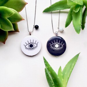 Open your Eyes eye wooden pendant chain necklace geometric image 2