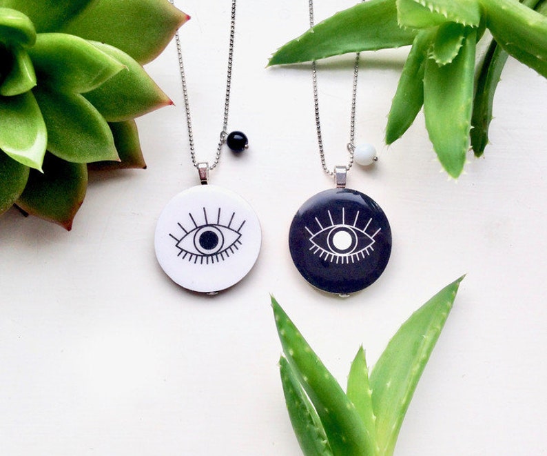 Open your Eyes eye wooden pendant chain necklace geometric image 2