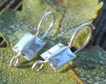 Ear Wires, EW62 Sterling Silver Square Ear Wires with Loops, 17 mm x 3 mm