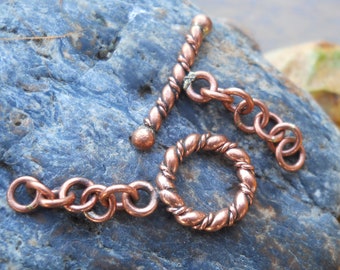 Solid Copper Toggle with Extender Chain, TL96CU, Solid Copper Toggle Ring and Toggle Bar, Size: 35 mm x 13 mm or 1.37 inches x .51 inches.