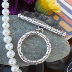 Large Sterling Silver Toggle with Toggle Bar with Criss Cross Pattern, TL248,  Sizing: 30 mm x 28 mm or 1.18 inches x 1.10 inches