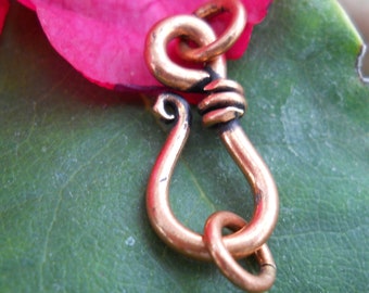 Small Solid Copper J Hook Clasp with Closed Jump ring, CL65CU, Size: 25 mm x 9 mm .98 inches x .35 inches