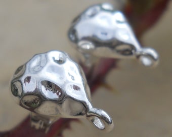 Sterling Silver Posts, PT67, Sterling Silver  Hammered Tear Drop  Posts with Loops, 10 mm x 6 mm