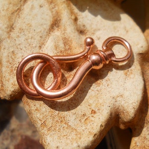 Small Solid Copper J Hook Clasp with Closed Jump ring, CL200LCU, Size: 23 mm x 8 mm .90 inches x .31 inches