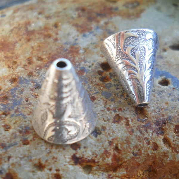 Sterling Silver Cones, CA188, Sold in Pairs, Size: 12 mm x 10 mm or .47 inches x .39 inches