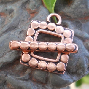 Solid Copper Square Toggle, TL39CU, Solid Copper Toggle Ring and Toggle Bar, Size: 22 mm x 17 mm or .86 inches x .66 inches. This is a sturdy and well made toggle closure and creates a secure finish to your jewelry