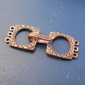 3 Strand Multi-Strand Solid Copper Clasp, MS291CU, Solid Copper Hook and Eye Closure, Size: 35 mm x 13 mm or 1.38 inches x .31 inches