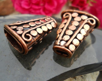 Large Solid Copper Cones with Design, CA291CU, Size: 20 mm x 18 mm or .79 inches x  .71 inches. Sold in Pairs