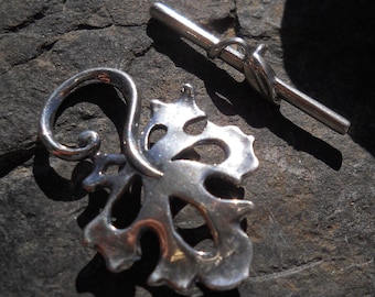 Sterling Silver Leaf Toggle Clasp: Solid Silver Jewelry Finding (32 mm)