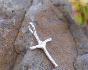 Sterling Silver Cross Pendant: Hand-Wrought Organic Design