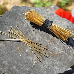 Vermeil Headpins, 2 inches long, 25 to 26 gauge wire with 1.2 mm ball