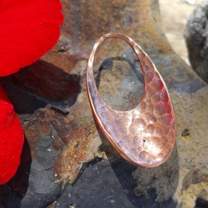 Hammered Solid Copper Oval Drop: Jewelry Component (39 mm x 19 mm)
