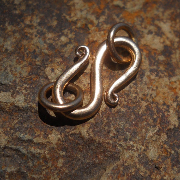 Bronze Clasp, Bronze S Clasp with Two Solid Bronze Jump rings, CL255B, 20 mm x 14 mm