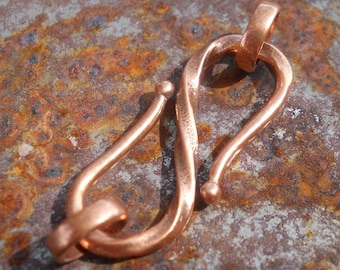 Large Twisted Solid Copper S Clasp with Jump Rings (45 mm)