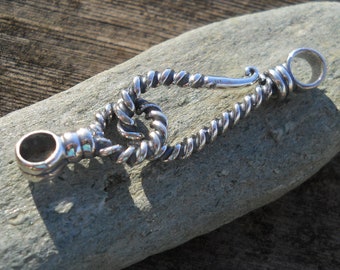 Extra Large Sterling Silver Twisted Hook and Eye Clasp, CL199 is a heavy sturdy clasp. Size: 52 mm x 12 mm or 2.05 inches x .47 inches