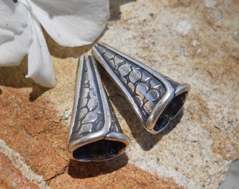 Silver Plated Cone Bead Caps: Jewelry Making Supplies (20 mm x 13 mm Pair)