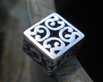 Small Beautiful Square Open Work Bead, White Bronze with 2.5 Micron Silver Plate, BD203LWB, 5 mm