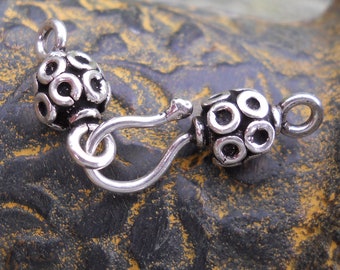 Beaded Sterling Silver Hook and Eye Clasp: Jewelry Closure (32 mm)