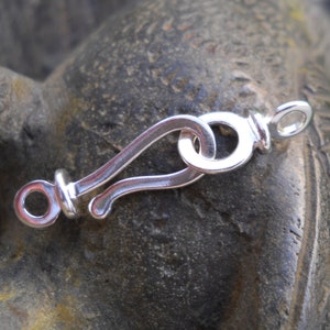 Sterling Silver Hook and Eye Clasp: Medium Smooth Jewelry Closure