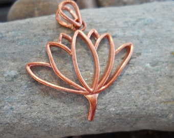 Solid Copper Lotus Flower Pendant: Lead & Nickel Free