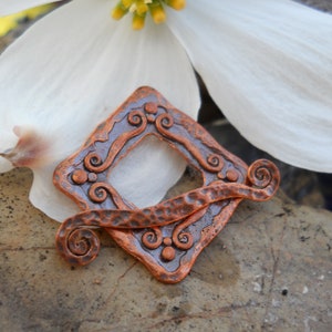 Copper Square Toggle Clasp: Scrolling Design, Jewelry Closure (26mm)