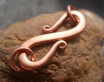 Solid Copper S Clasp with Jump Rings: Jewelry Making (30 mm x 6 mm)