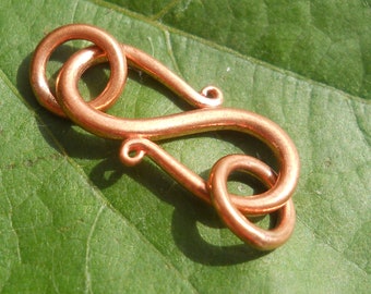 Solid Copper S Clasp with Jump Rings: Jewelry Closure (25 mm)