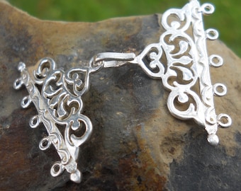 Sterling Silver 5-Strand Hook Clasp: Ornate Filigree Design (43mm)