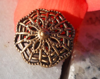 Open Work Bronze Bead: Round Filigree Charm (14mm)