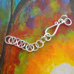 Adjustable Sterling Silver Hook and Eye Clasp: Necklace Bracelet Extender (60mm)
