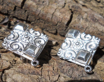 Brass with silver plate Square Clip-on Earrings with Loops, 18 mm x 14 mm