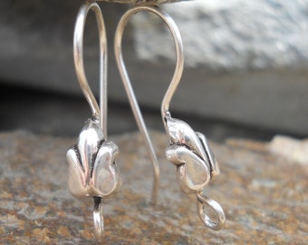 Tulip Ear Wires, R27, Sterling Silver Ear Wires with Die Cut Tulips and Loops.