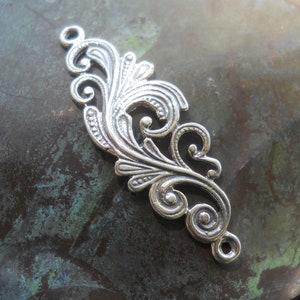 Scrolling Connector with Two Loops, CN181, Sterling Silver, 32 mm x 10 mm or 1.26 inches x .39 inches