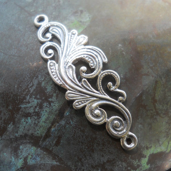 Sterling Silver Scrolling Connector with Two Loops (32 mm x 10 mm)