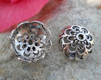 Sterlingzilveren doppen met bloemenkralen: benodigdheden voor het maken van sieraden (paar)