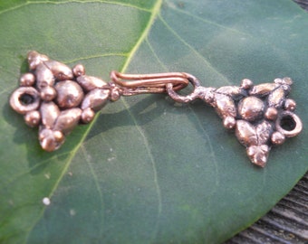 Solid Copper Hook and Eye Clasp: Triangular Pattern Jewelry Closure