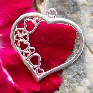 Sterling Silver Heart Drop Pendant: Openwork Design (25mm)