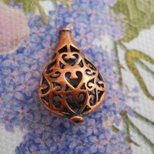 Large Open Work Tear Drop Lantern Bead, Bronze, BD185CU, 15 mm X 6 mm