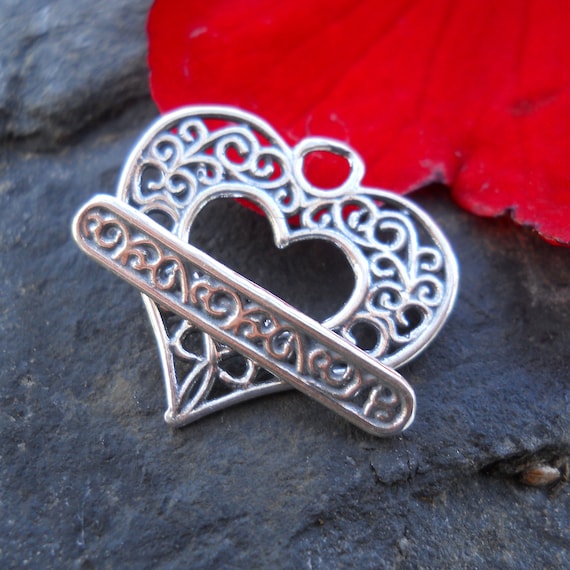 ◇wing bling◇ 925 silver entree toggle bar heart necklace 925 Sterling Silver Plated Double Heart Pendant With Toggle