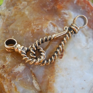 Large Bronze Twisted Hook and Eye Clasp, J Clasp with Bronze Jump ring, CL199B, Size: 52 mm x 12 mm or 2.05 inches x .47 inches