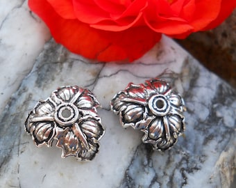 Sterlingzilveren doppen met bloemenkralen: benodigdheden voor het maken van sieraden (paar)