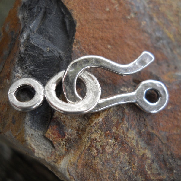 Small Clasp, CL246, Sterling Silver Hammered Hook and Eye  Clasp, Size: 25 mm x 8 mm or .98 inches x .31 inches