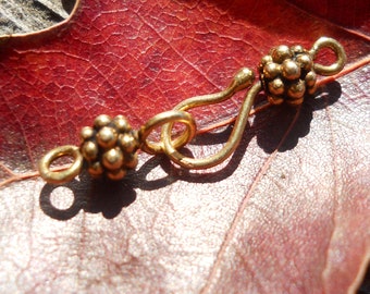 Sterling Silver 23 Karat Gold Vermeil Beaded Clasp Hook and Eye Clasp, CL227, Size: 25 mm x 5 mm or .98 inches x .20 inches