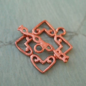 Solid Copper Square Open Work Toggle, TL165LCU, Solid Copper Toggle Ring and Toggle Bar, Size: 17 mm x 14 mm or .67 inches x .55 inches.